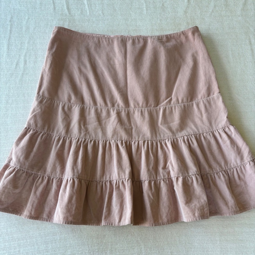 Y2K American Eagle Pink Corduroy Tiered Mini Skirt Lace Up Back Boho Size 8